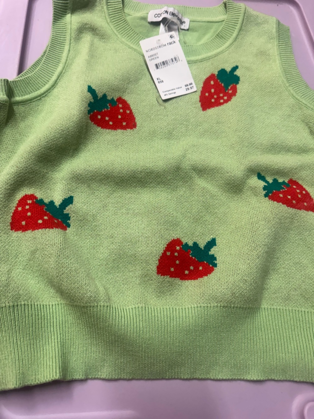 Cotton Emporium Lime Green Strawberry Crewneck Sweater